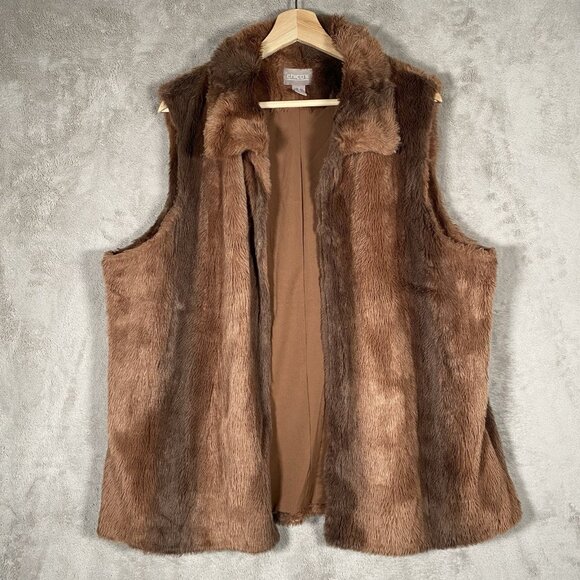 Chico's Faux Fur Vest Size 3 (XL) Brown Open Front Soft Winter Cabin Penny Lane - Picture 2 of 12